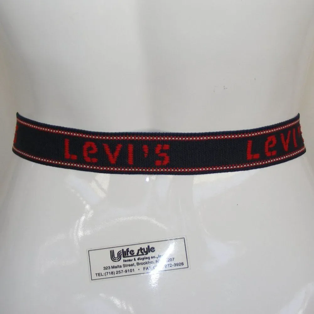 LEVI'S Belt, size 34-37, Woven & Leather, Branded, Blue & Red Weave, Vintage